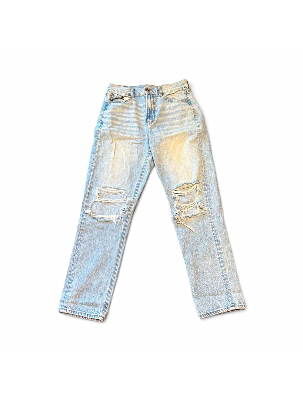 American Eagle Women’s Straight Jeans Size 6 Light Wash Blue Distressed 5-Pocket